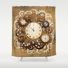 Steampunk Vintage Style Clocks and Gears Shower Curtain