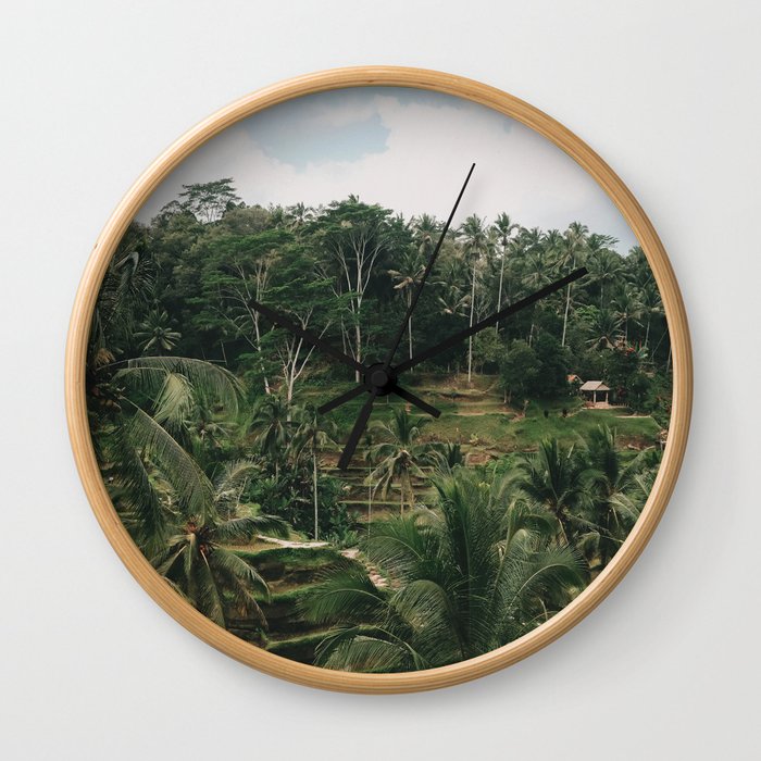 Bali Travel Photography - Tropical Palm Trees - Rice Field Terraces - Mountains - Landscape print Wall Clock