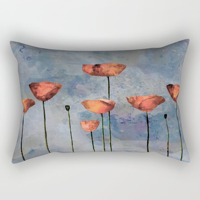 Poppyfield against the blue sky - abstract watercolor artwork Rectangular Pillow