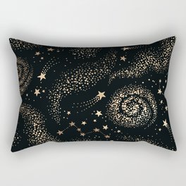 Magical Starry Night Sky Golden Cosmic Swirl II Rectangular Pillow