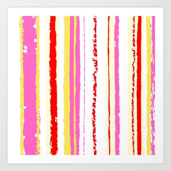 Summer pink yellow red stripes  Art Print