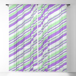 [ Thumbnail: Purple, Mint Cream & Light Green Colored Striped Pattern Sheer Curtain ]