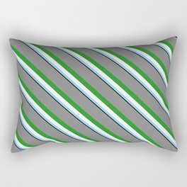 [ Thumbnail: Colorful Grey, Forest Green, Mint Cream, Sky Blue & Black Colored Pattern of Stripes Rectangular Pillow ]