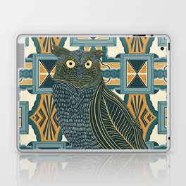 Great horned owl decorated on a patterned background - yellow and teal Laptop Skin