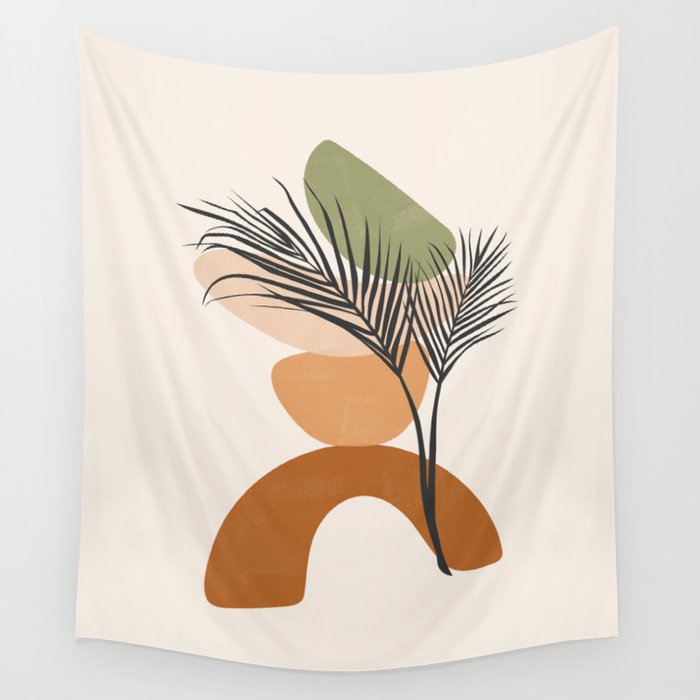 Modern Shapes And Palms Wall Tapestry