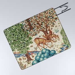 William Morris Deer by a Brook Tapestry Beige Picnic Blanket