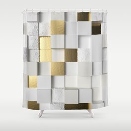 Elegant Cube wall 3D art- white and gold Shower Curtain