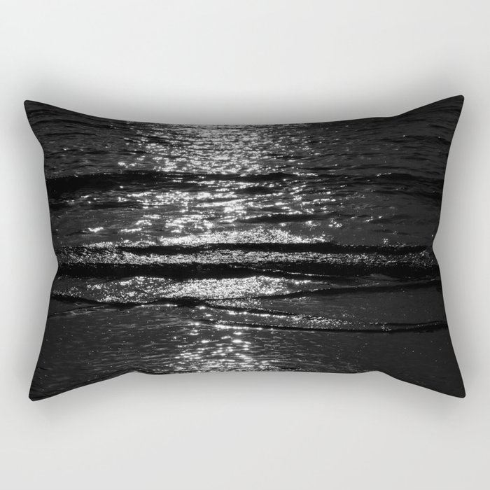 Calm Black and White Ocean Waves Rectangular Pillow