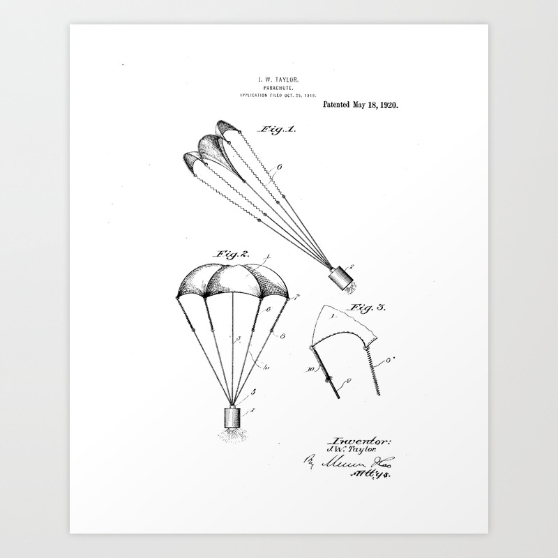 Parachute Vintage Patent Hand Drawing Art Print By Patentdrawings Society6