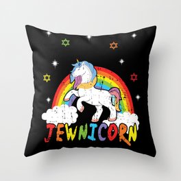 Cute Rainbow Unicorn Jew Menorah Happy Hanukkah Throw Pillow