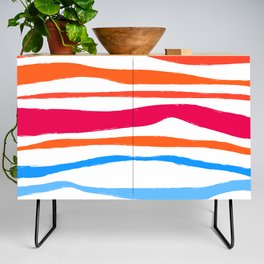Fold - Colorful Summer Vibes Retro Stripes Art Design in Pink and Blue Credenza