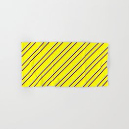 [ Thumbnail: Yellow, Powder Blue, and Maroon Colored Stripes Pattern Hand & Bath Towel ]