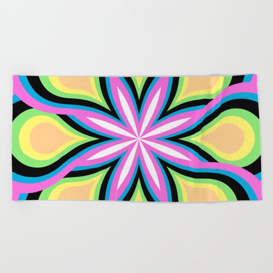Colorful Feathers Flower Beach Towel