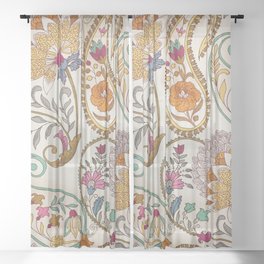 Granny's Gilded Gold Brown Floral Paisley Sheer Curtain