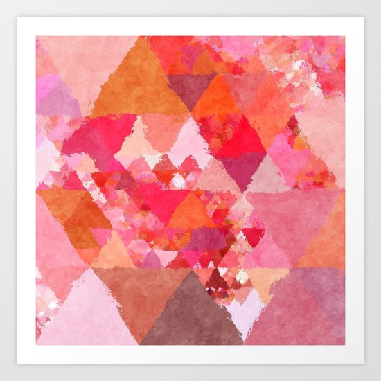 Into the heat - Pink and red watercolor Triangle pattern Art Print