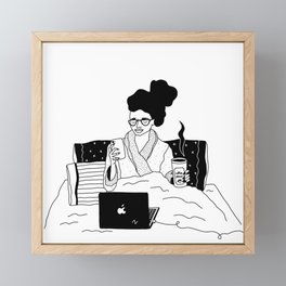 girl working from bed Framed Mini Art Print