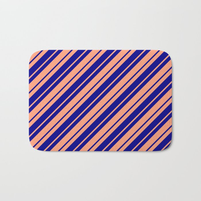 Dark Blue and Light Salmon Colored Lined Pattern Bath Mat