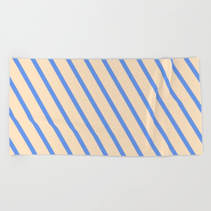 Cornflower Blue & Bisque Colored Pattern of Stripes Beach Towel