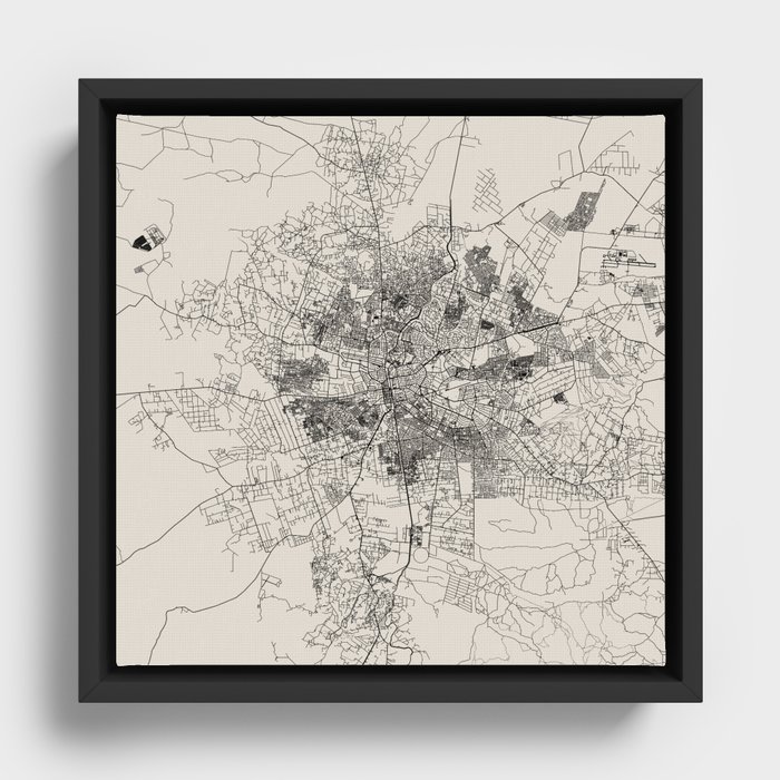 Lusaka, Zambia - Black and White City Map Framed Canvas