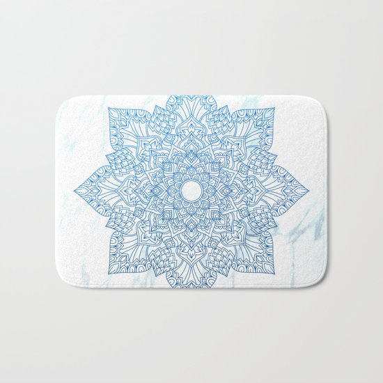 Blue flower mandala - marble Bath Mat