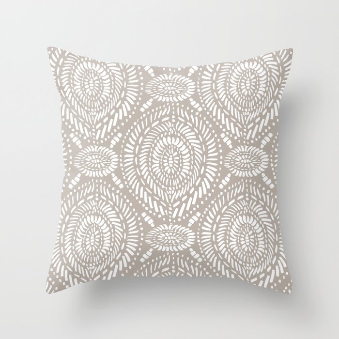 Boho Ornamental Greige Throw Pillow