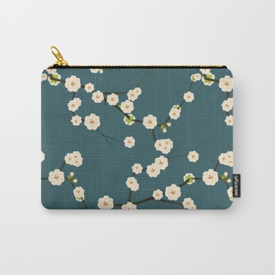 Cherry Blossoms on Blue Background Carry-All Pouch