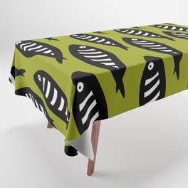 Abstract black and white fish pattern Lime green Tablecloth