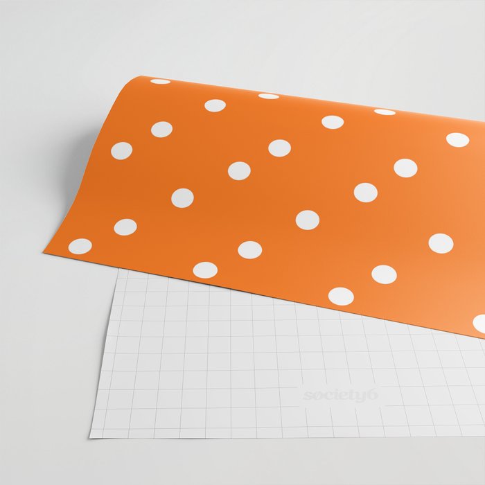Cute white polka dots on orange Wrapping Paper by ARTbyJWP | society6.com