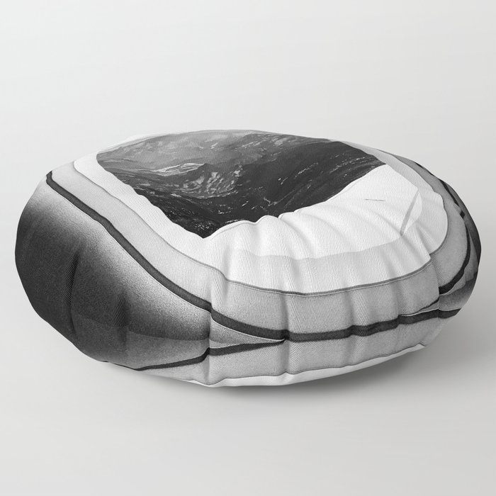 Window Seat Scenic Mountain View From Airplane Wing Snowcapped Landscape Photography Floor Pillow