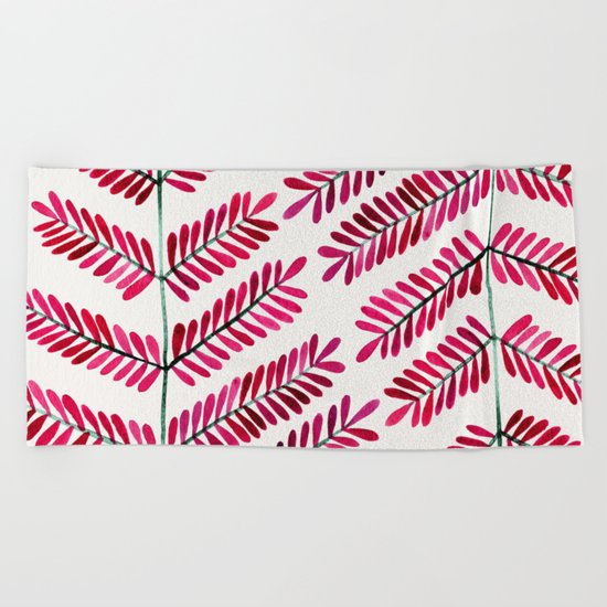Pink Leaflets Beach Towel