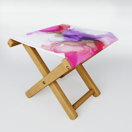 Alcohol Ink Pink and Gold Abstract Folding Stool