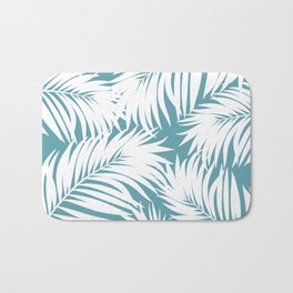 Palm Tree Fronds White on Soft Blue Hawaii Tropical Décor Bath Mat
