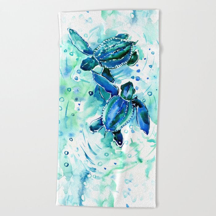 Turquoise Blue Sea Turtles in Ocean Beach Towel by SurenArt