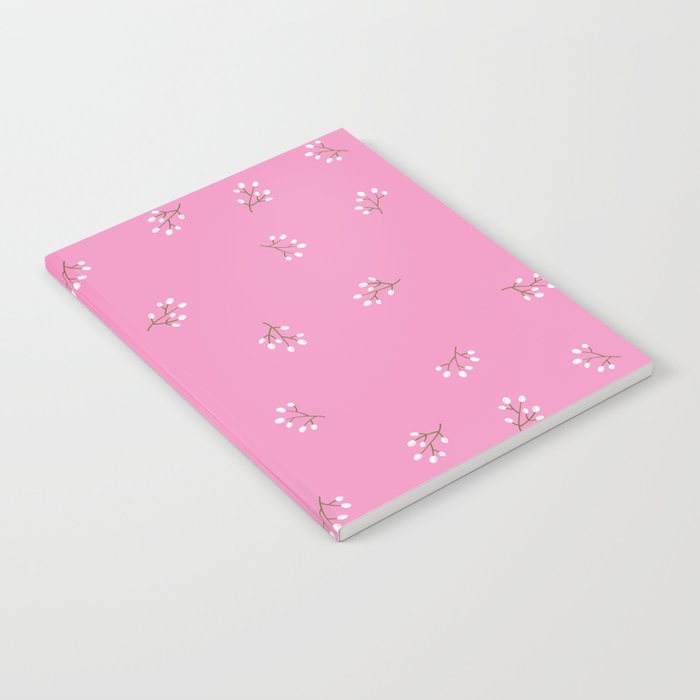 Rowan Branches Seamless Pattern on Pink Background Notebook