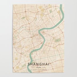 Shanghai, China - Vintage Map Poster