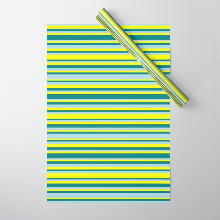 Yellow, Teal, and Light Blue Colored Stripes Pattern Wrapping Paper