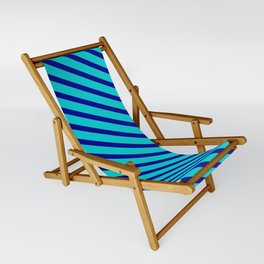 [ Thumbnail: Dark Turquoise & Dark Blue Colored Lined/Striped Pattern Sling Chair ]