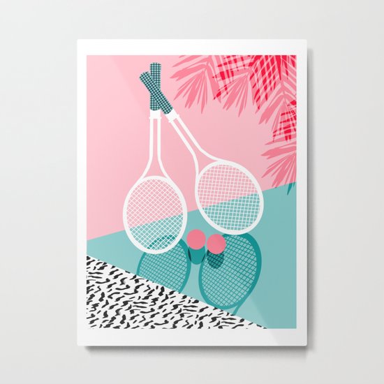 Sportin' - retro minimal pastel neon throwback memphis style pop art tennis sport court player Metal Print