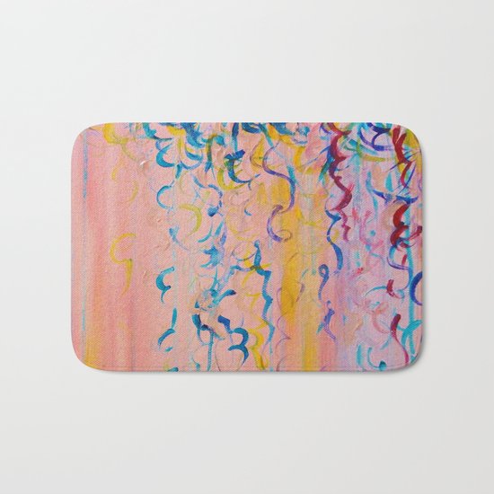 COTTON CANDY WHISPERS - Lovely Pretty in Pink Colorful Rainbow Ribbons Abstract Fine Art Painting Bath Mat