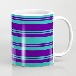[ Thumbnail: Light Sea Green & Indigo Colored Stripes Pattern Coffee Mug ]