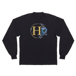 Letter H Golden With Watercolor Flowers Initial Monogram Long Sleeve T-shirt