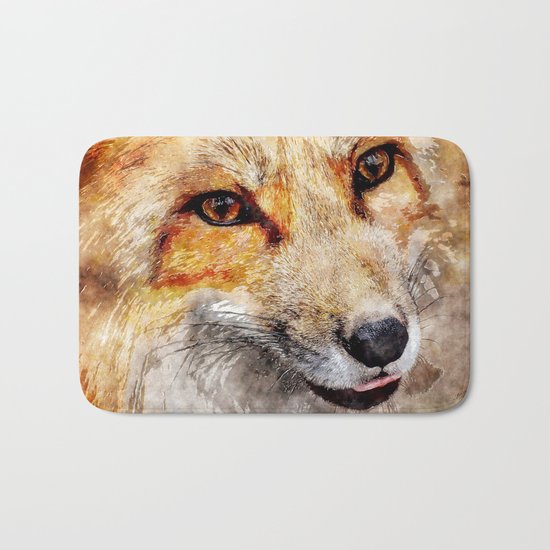 Cute Fox animal nature watercolor illustration Bath Mat