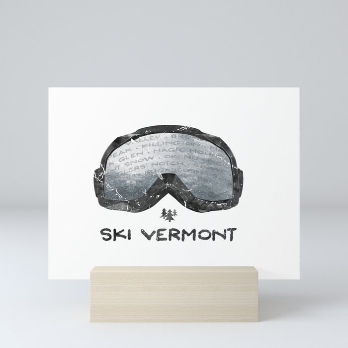 Ski Vermont Ski Goggles — Black with VT Mountains Mini Art Print