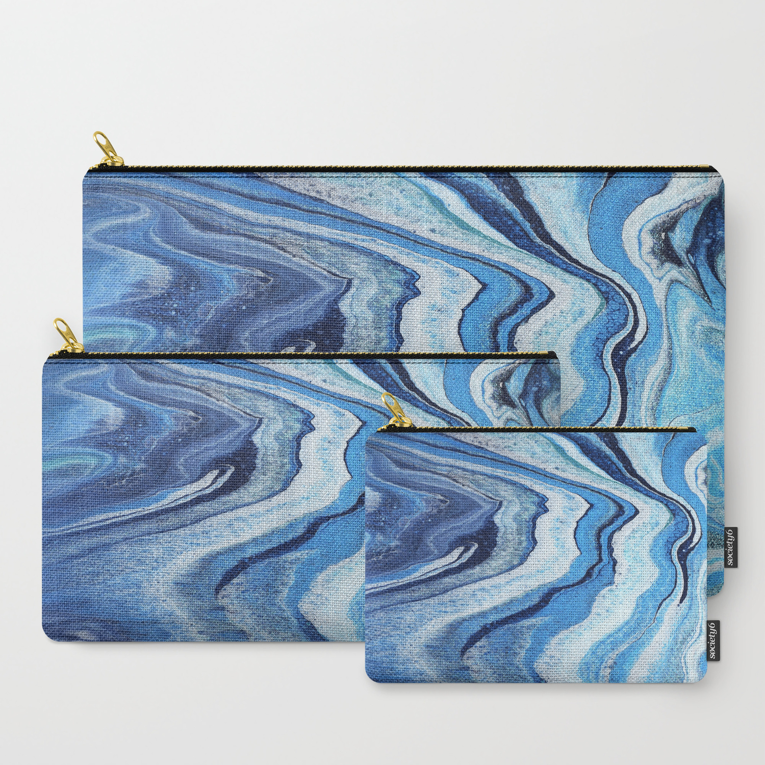 Blue Geode Sparkle Acrylic Pour Painting Carry All Pouch By
