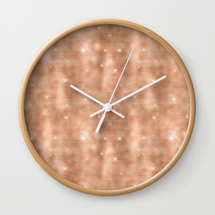 Glam Peach Diamond Shimmer Glitter Wall Clock