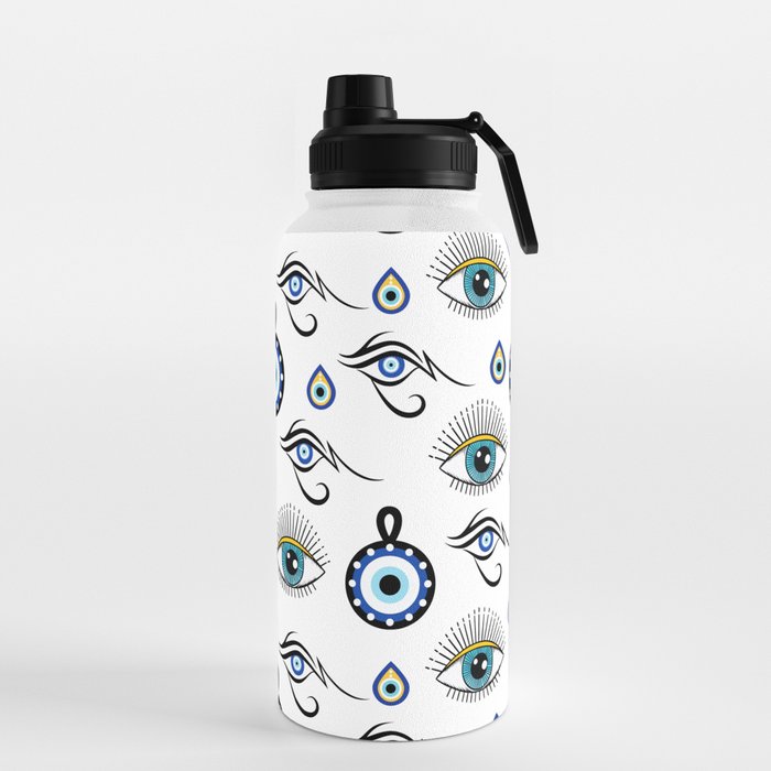 Evil Eyes Blue Yellow Lucky Charm Symbol Water Bottle by Julie