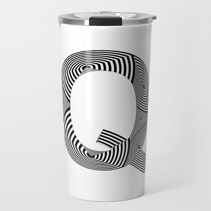 capital letter Q in black and white, with lines creating volume effect Travel Mug