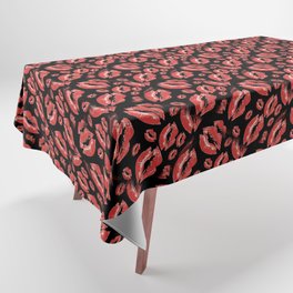 Two Kisses Collided Red Colored Lips Pattern Tablecloth