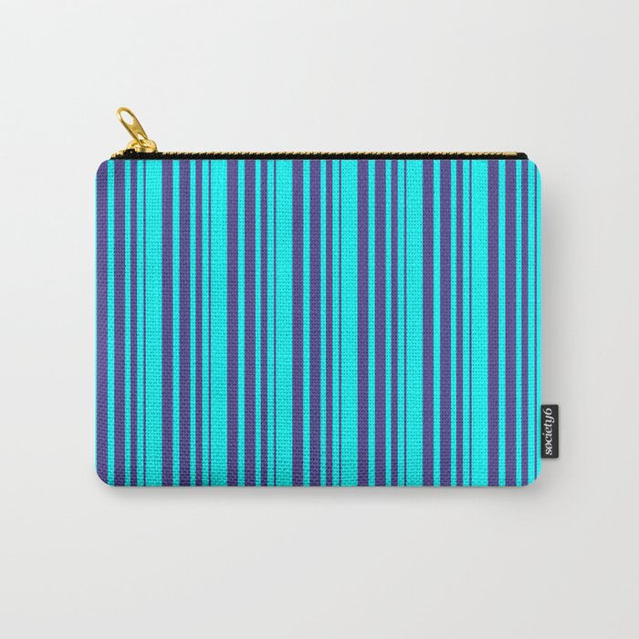 Aqua & Dark Slate Blue Colored Striped Pattern Carry-All Pouch