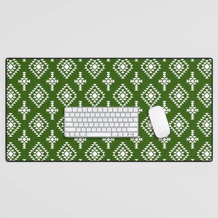 Green and White Native American Tribal Pattern Desk Mat